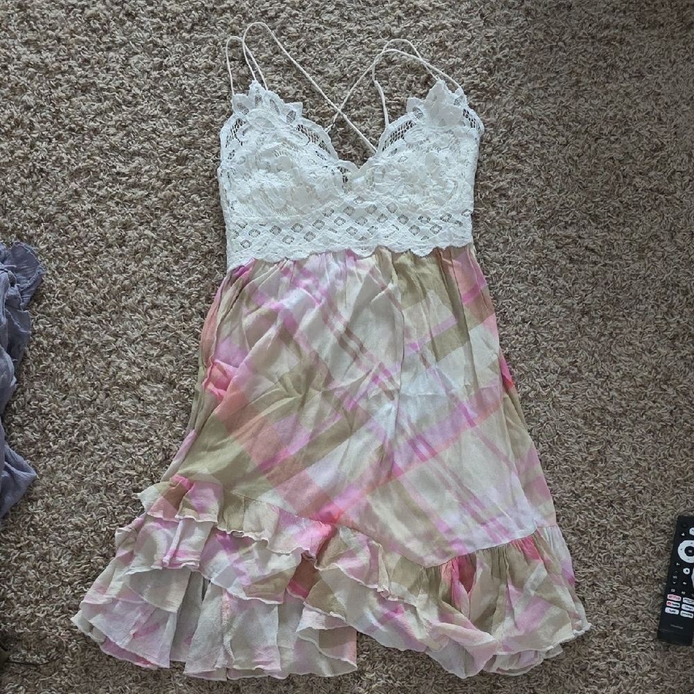 NWOT Free People Adelle Plaid Dress Sz Lg